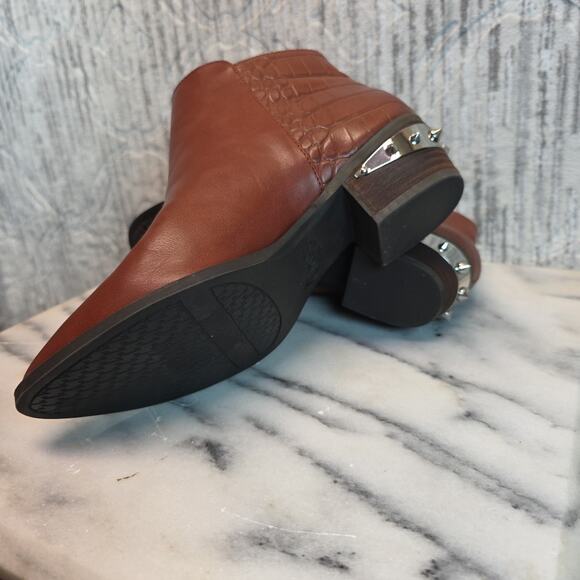 Sam Edelman Whiskey Tan Highland Croc Studded Ankle Booties Sz 6.5 Women's - Picture 7 of 8
